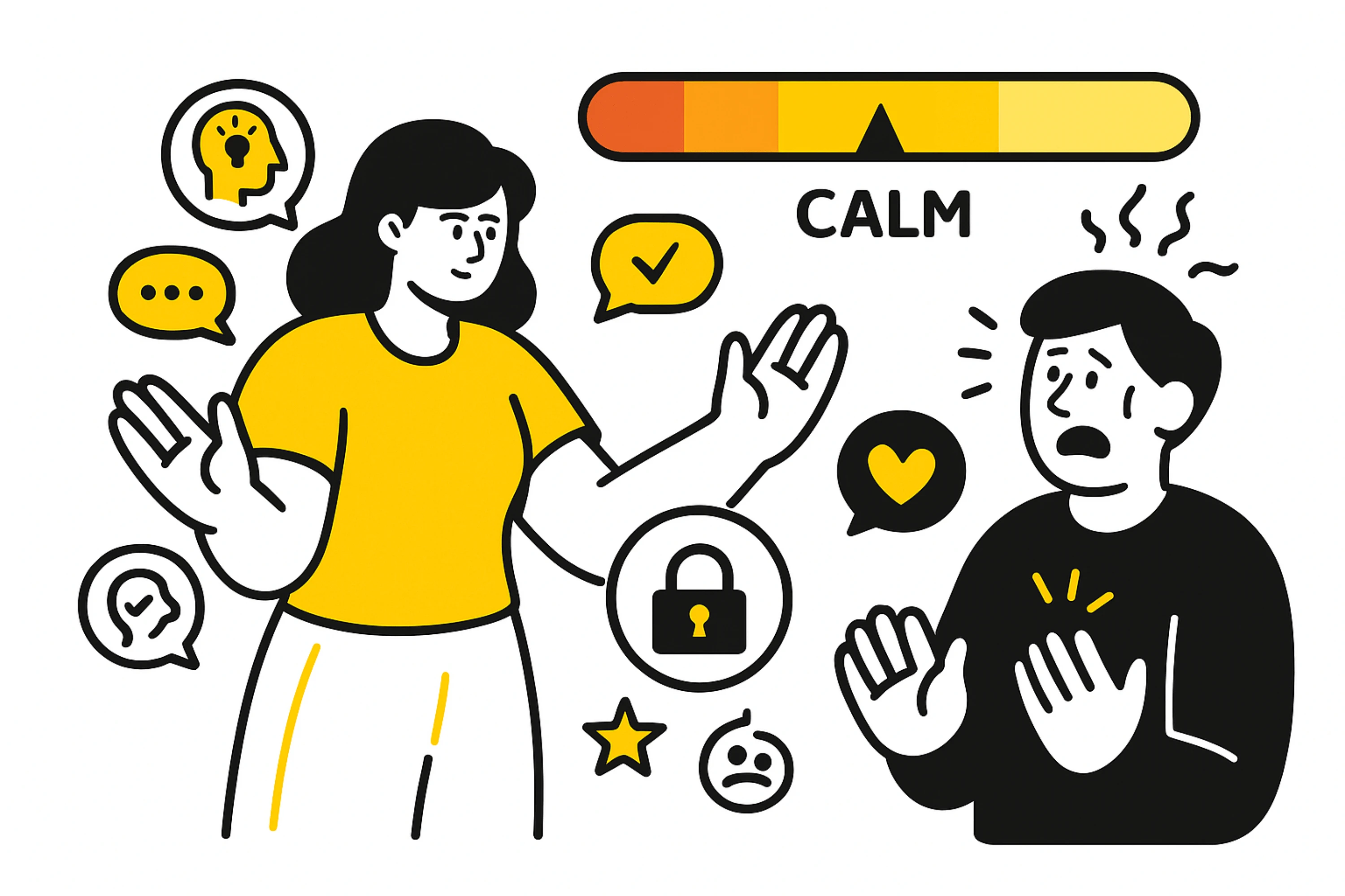 Calm de-escalation conversation in supportive setting